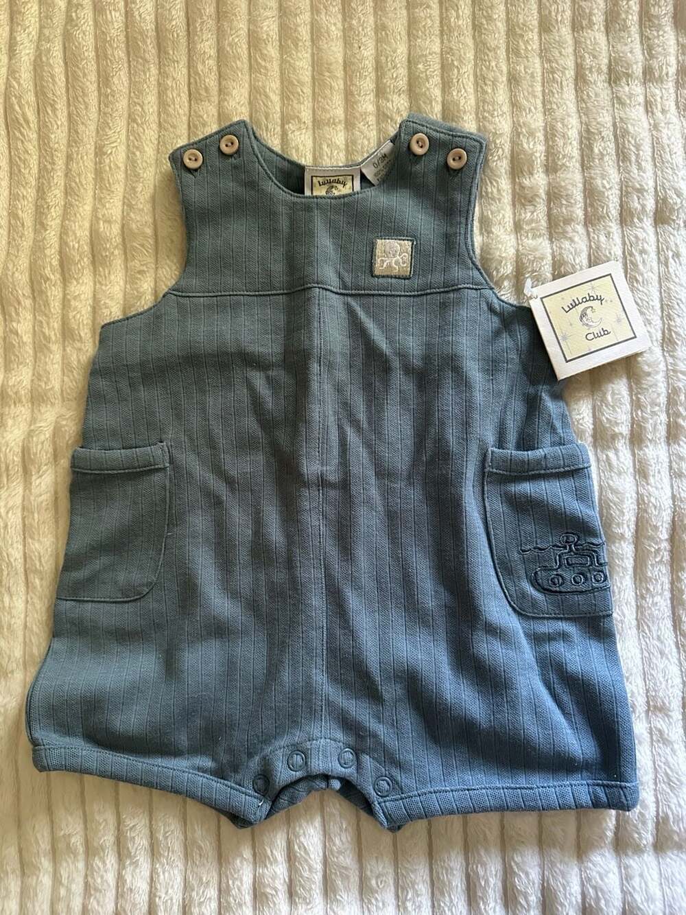 Lullaby Club Playwear Blue Ribbed Submarine Romper Size 0-3M